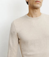 Round-neck sweater in beige cotton