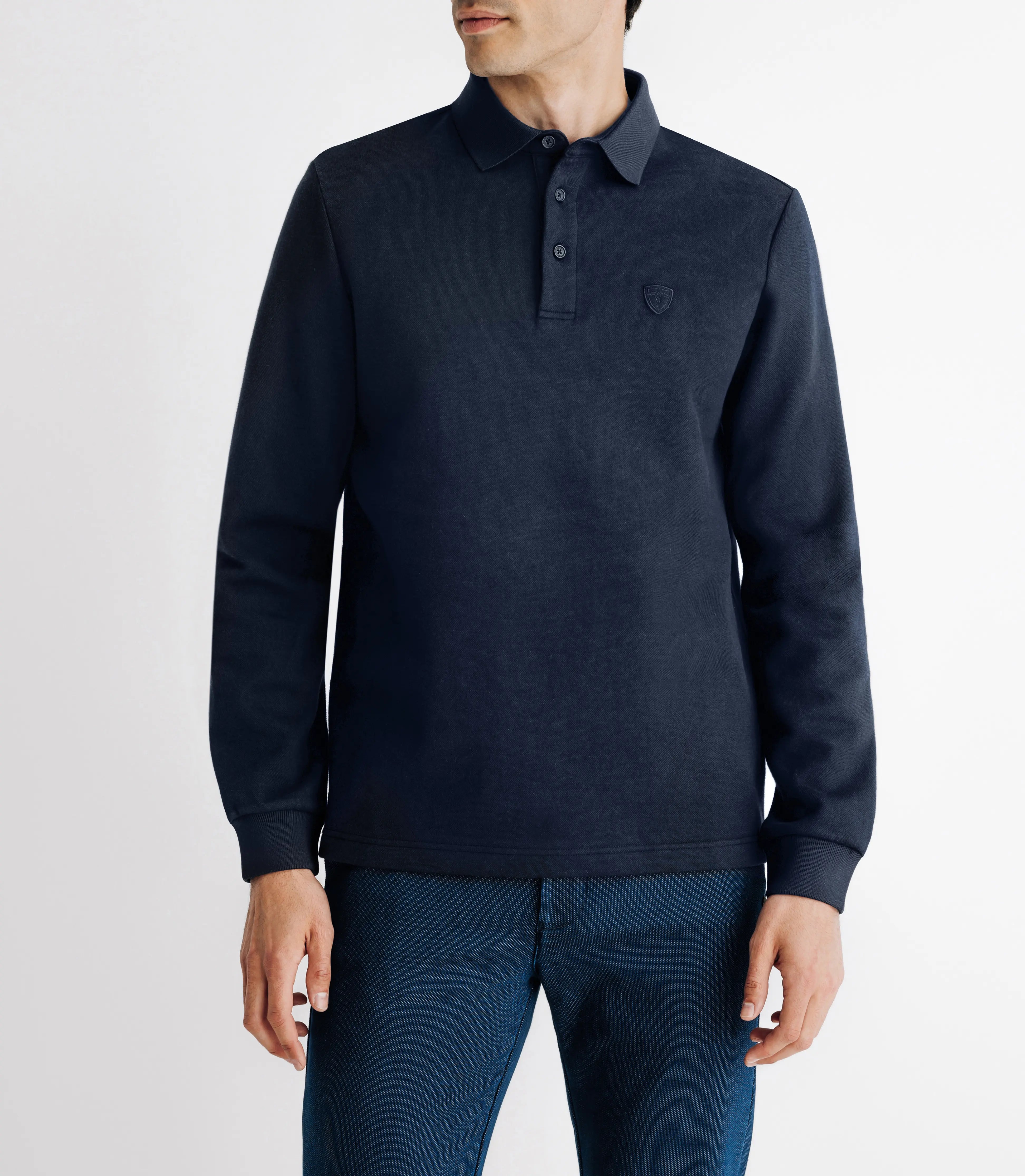 Polo boutonné manches longues marine - IZAC