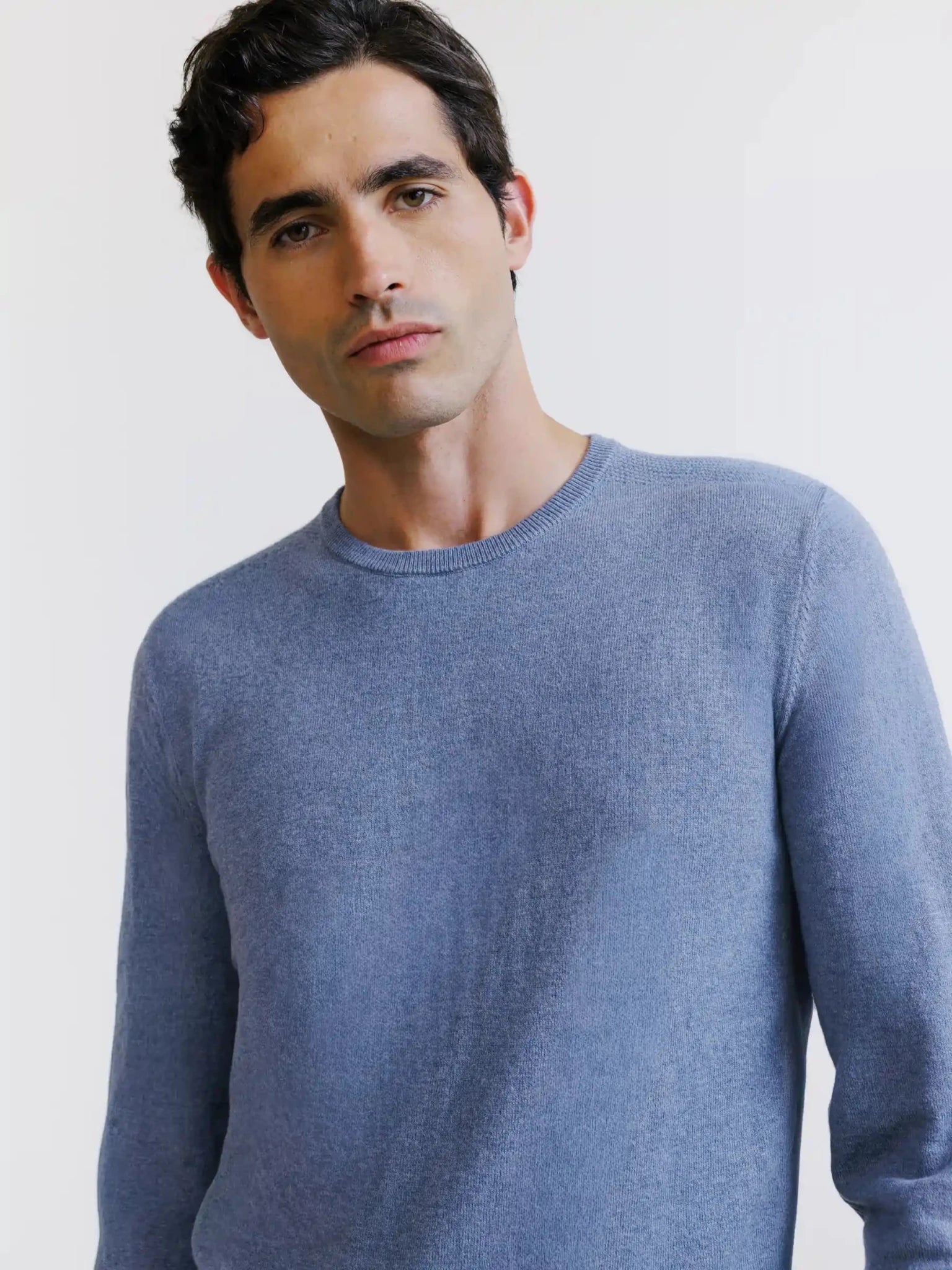 Pull col rond indigo