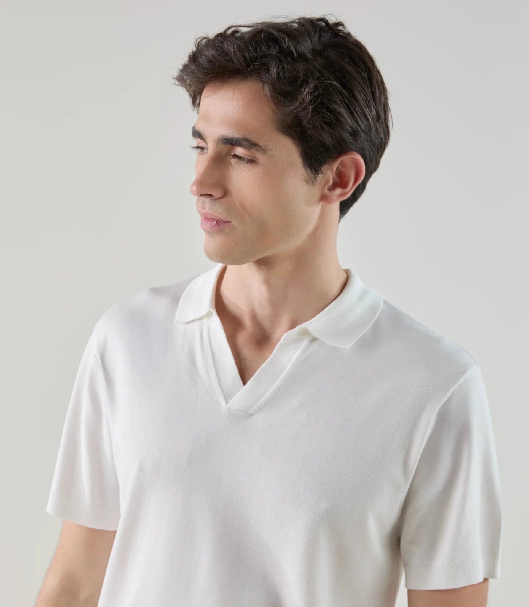 Polo col ouvert en maille écru - IZAC