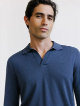 Pull col polo en laine mérinos bleu gris