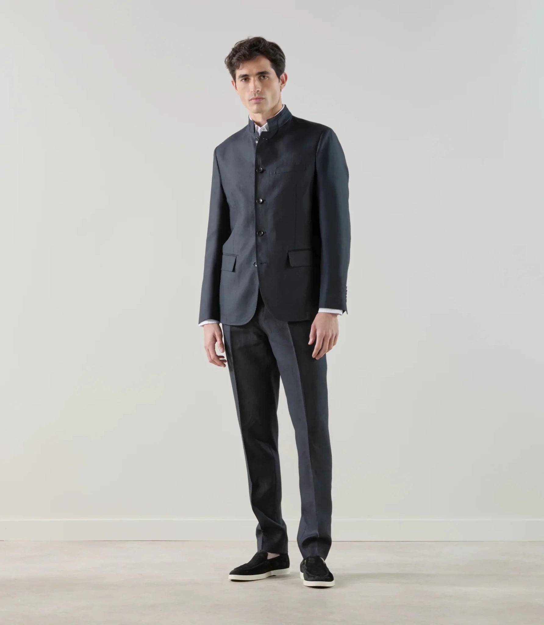 Veste col mao 100% lin noir - IZAC