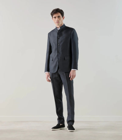 Veste col mao 100% lin noir - IZAC