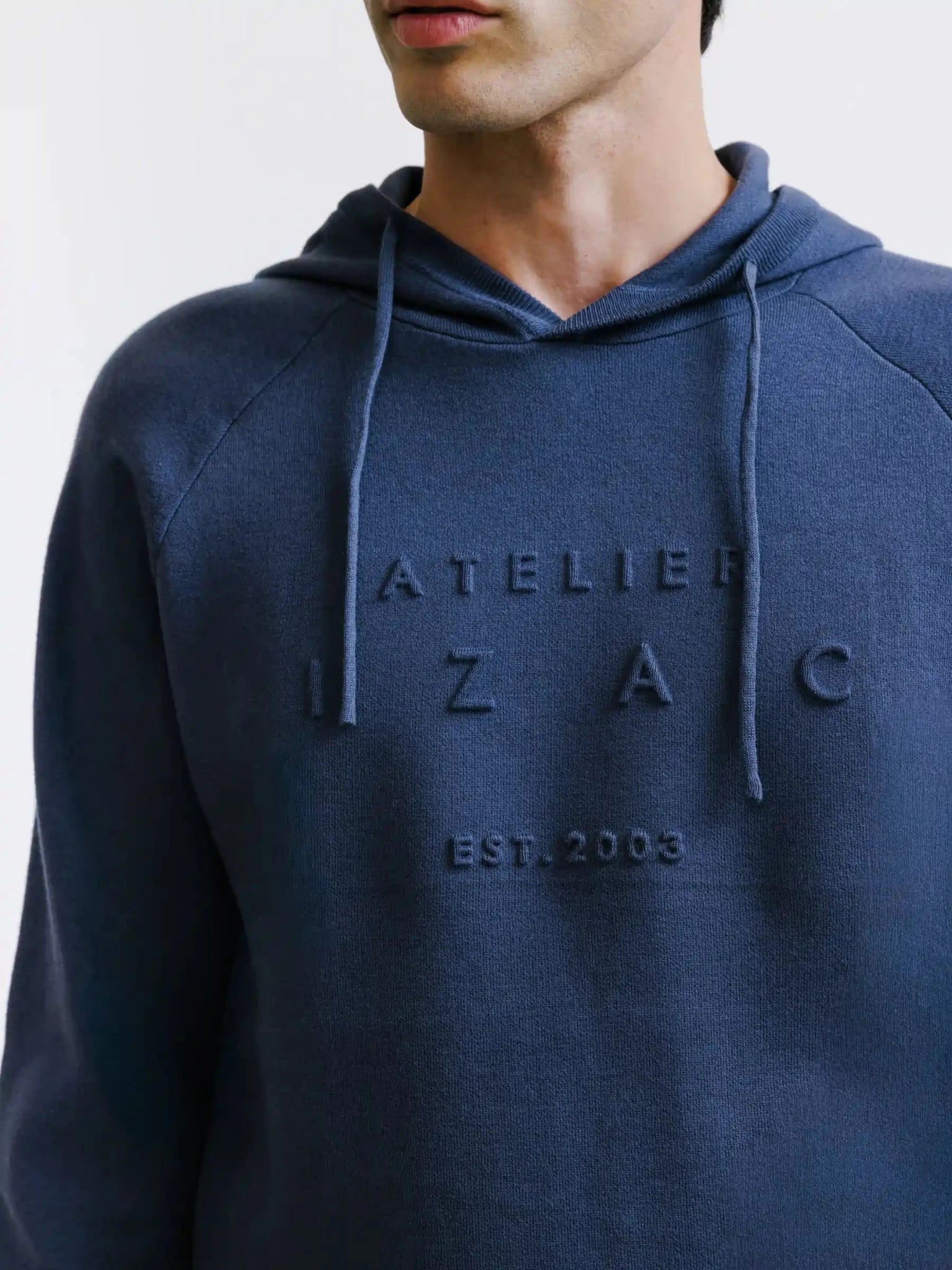 Blue-grey knitted hoodie