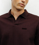 Polo shirt open collar long sleeves burgundy f