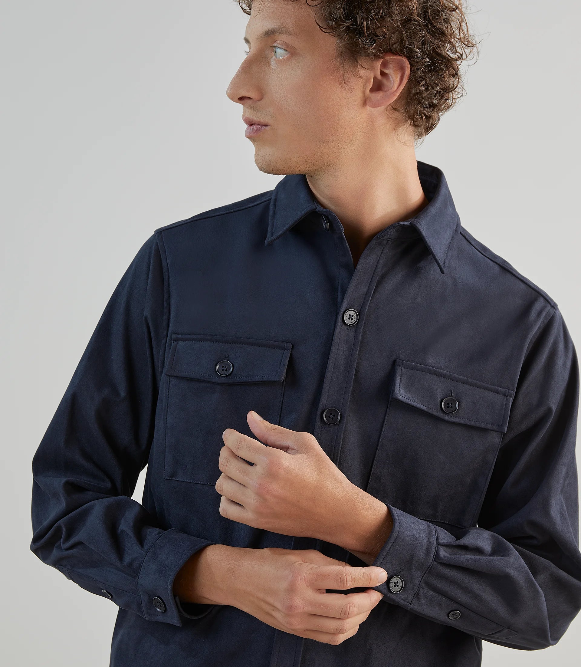 Chemise casual en suède marine - IZAC