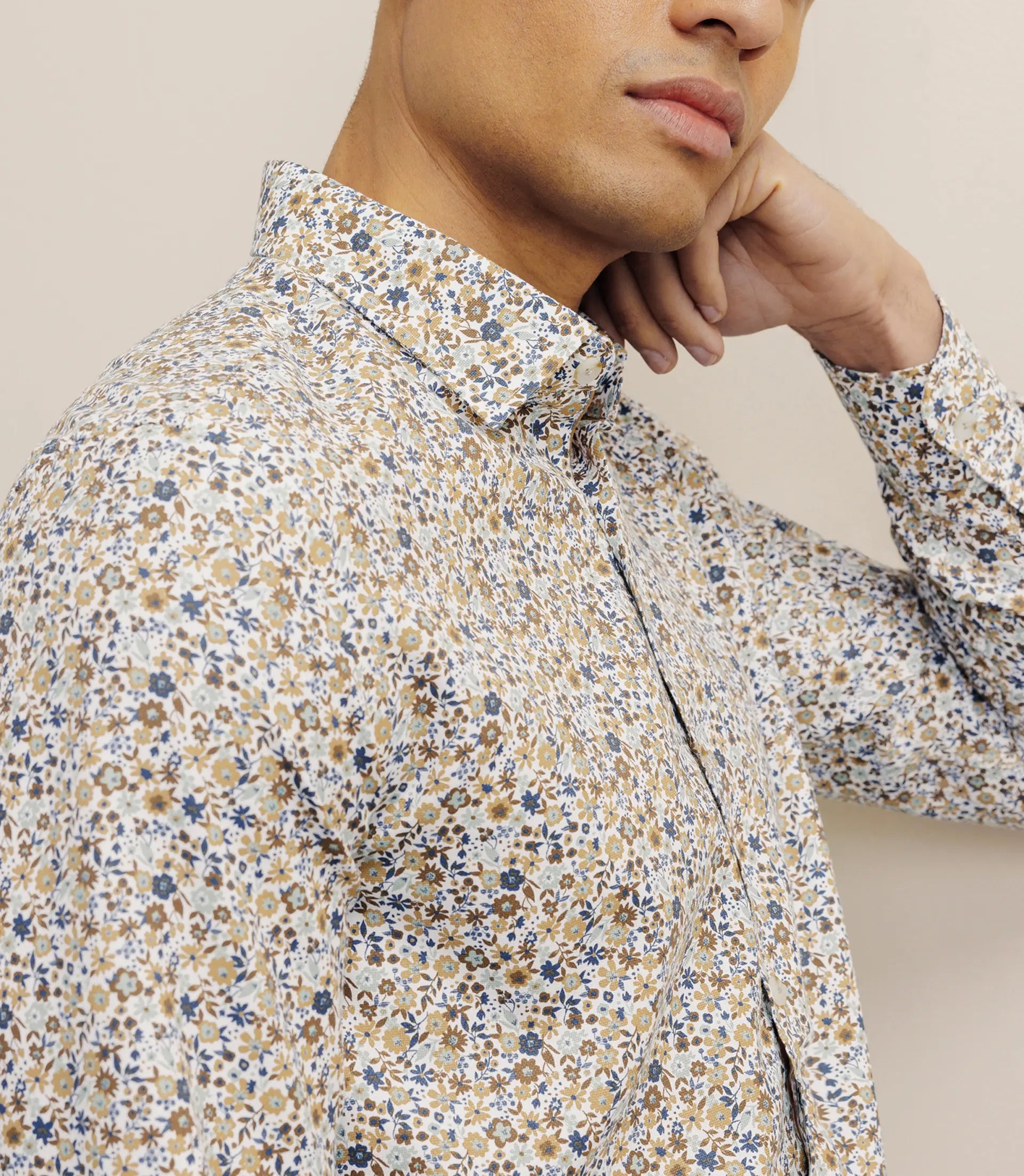 Chemise imprimée à fleurs camel - IZAC