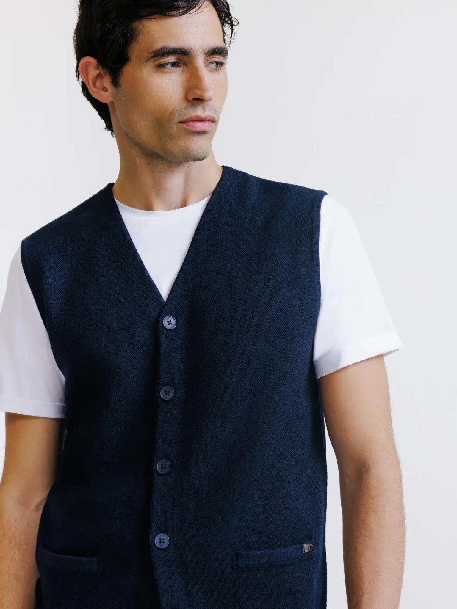 Gilet sans manche en maille marine