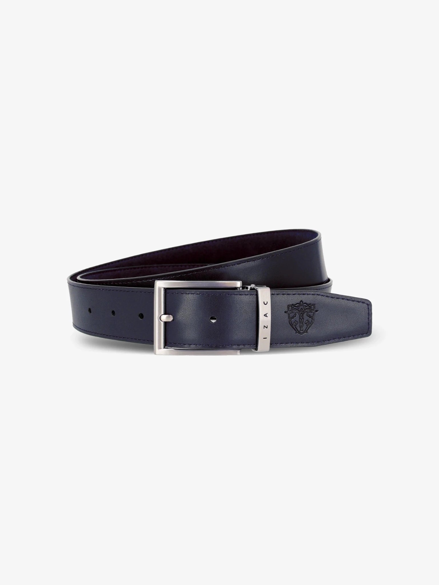 Ceinture réversible en cuir nubuck marine - IZAC