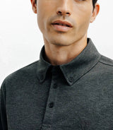 Long-sleeved button-down polo shirt anthracite