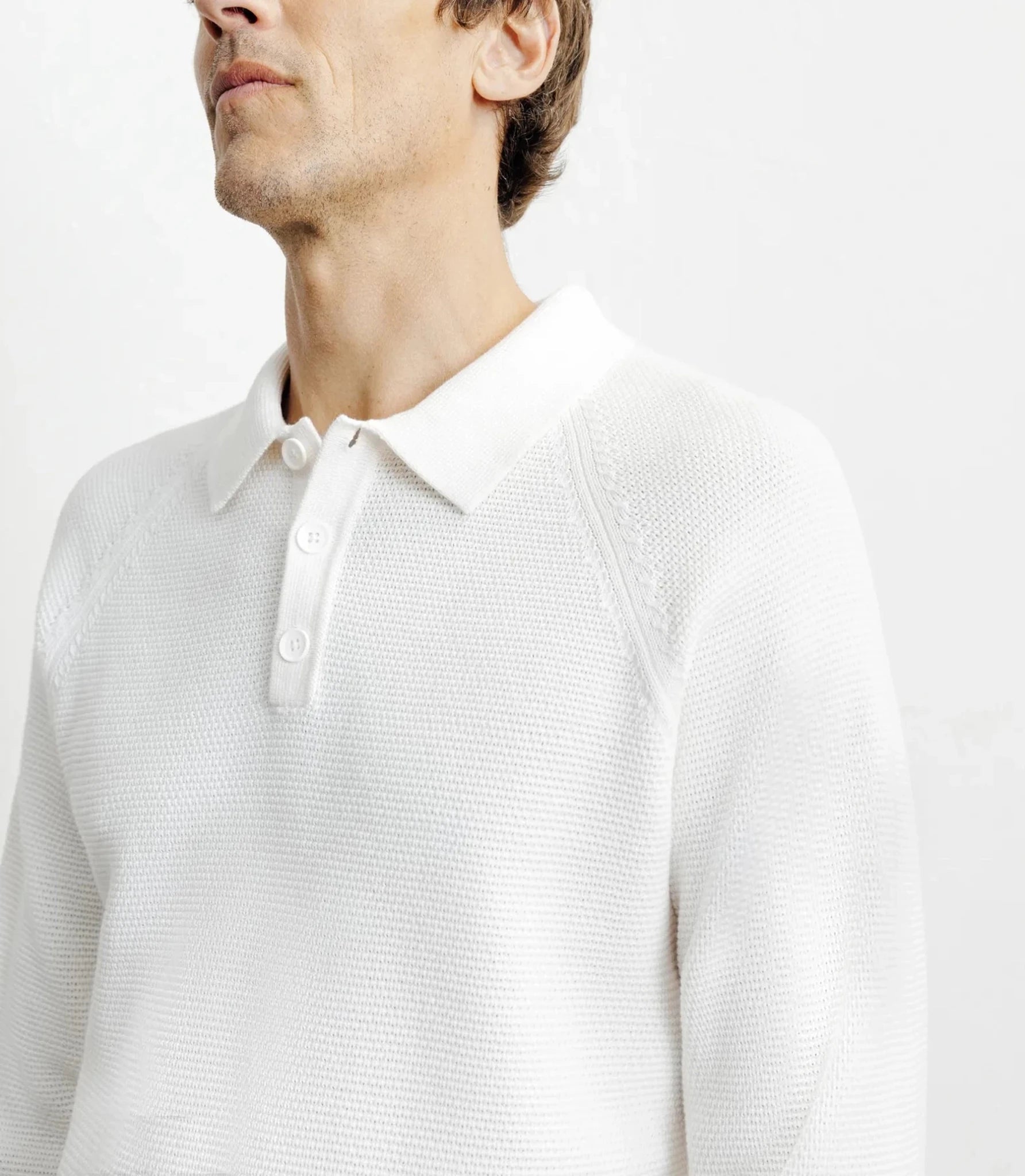 Pull col polo boutonné jeux de points écru - IZAC