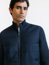 Two-material navy zipped vest
