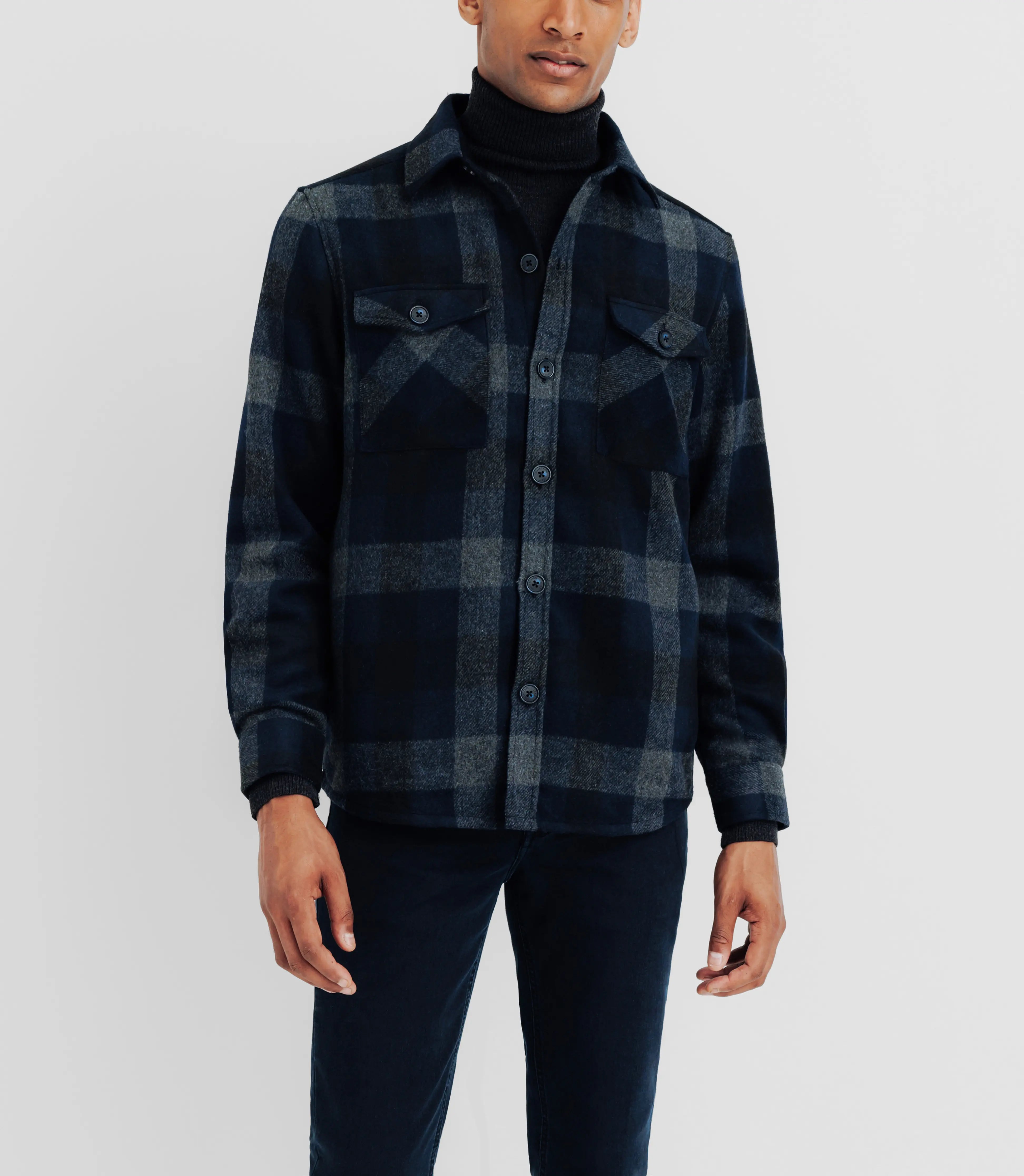 Surchemise col classique à grands carreaux marine - IZAC