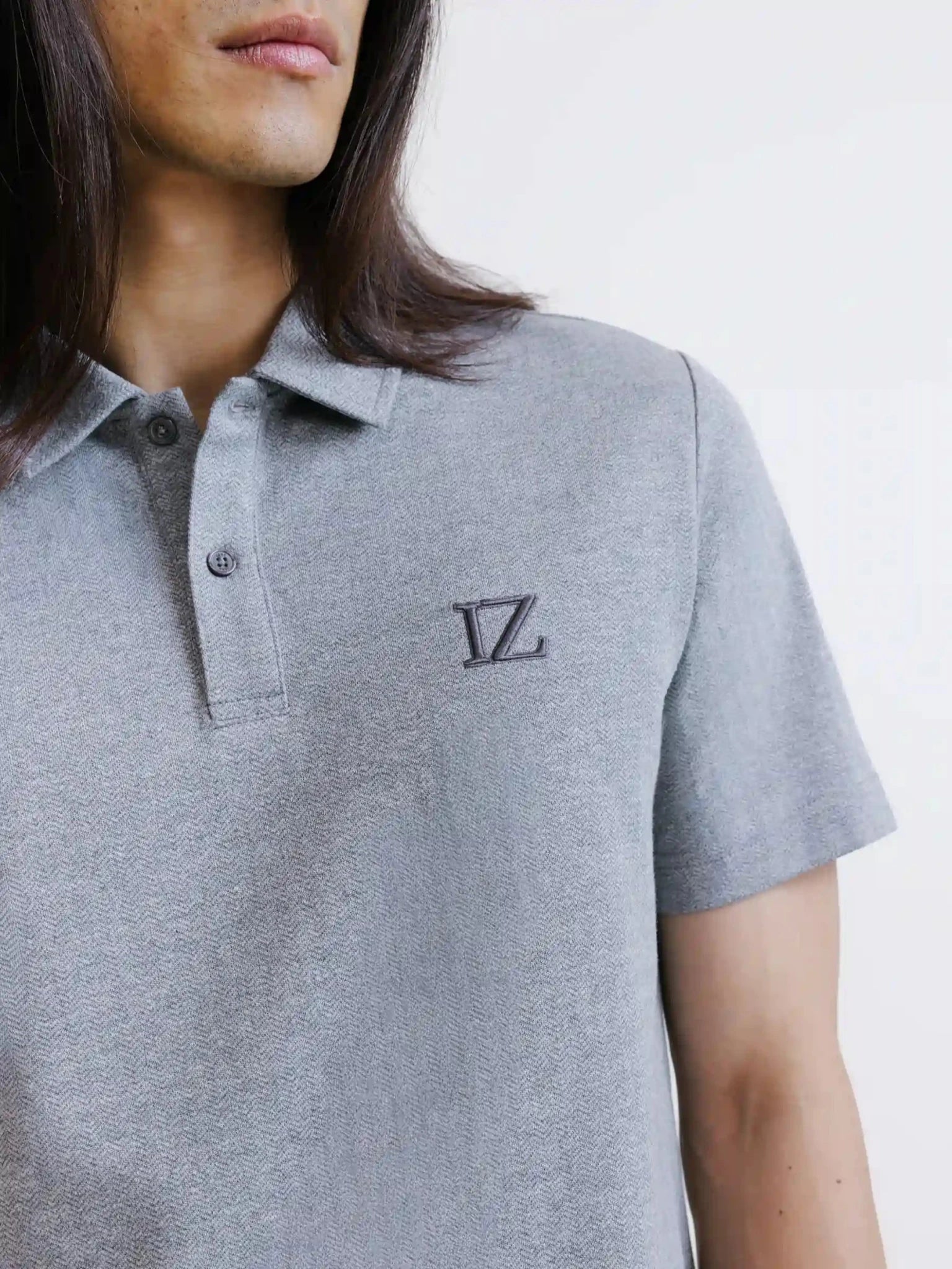 Grey marl herringbone polo shirt