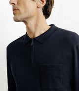 Polo-neck zip-up sweater in fine navy knit