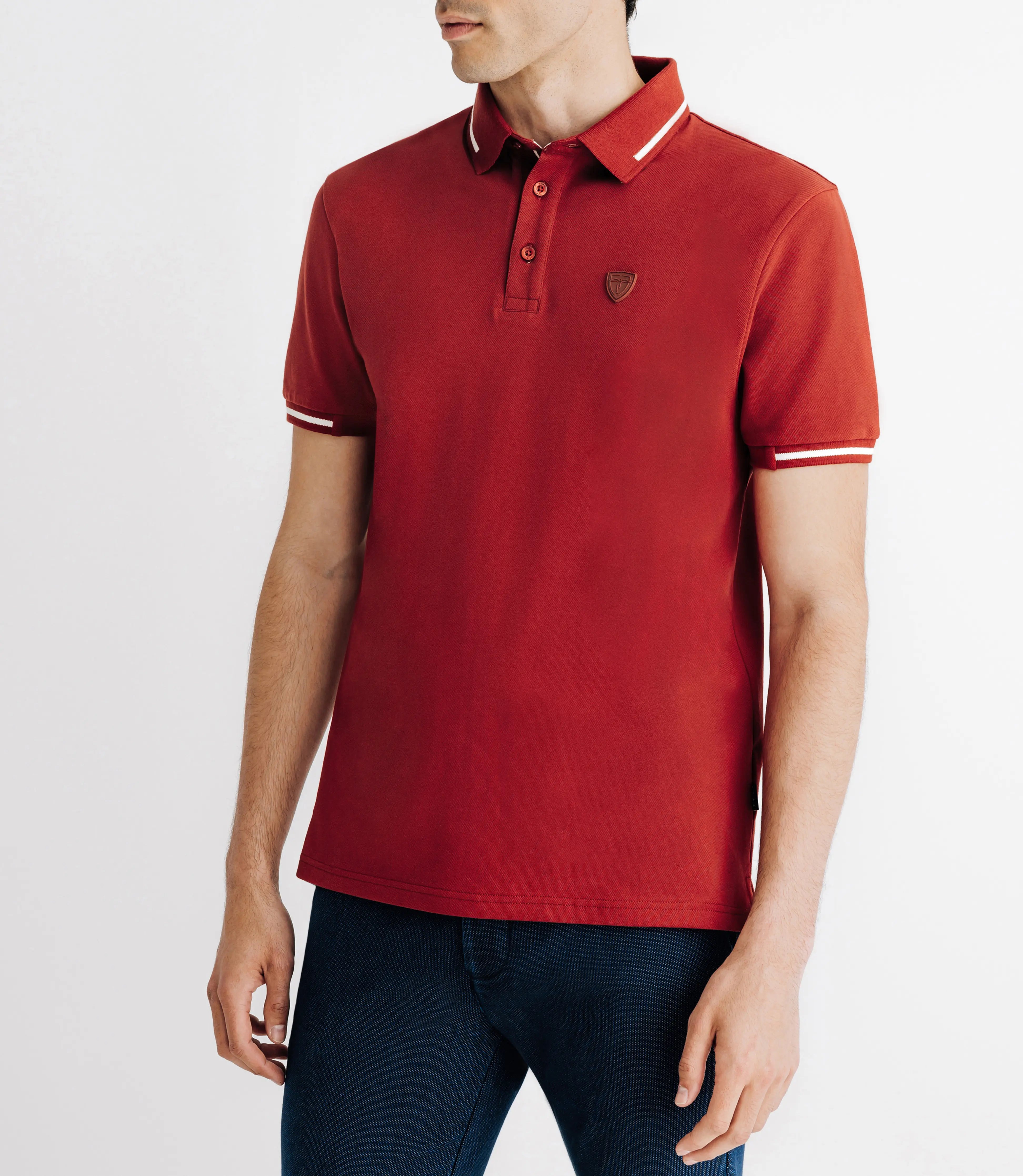 Polo avec rayures sur le col rouge - IZAC