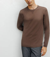 Long-sleeved round-neck sweater in chatain knitwear