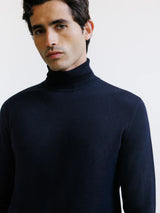 Pull col roulé en mérinos marine