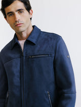 Navy suede shirt collar jacket