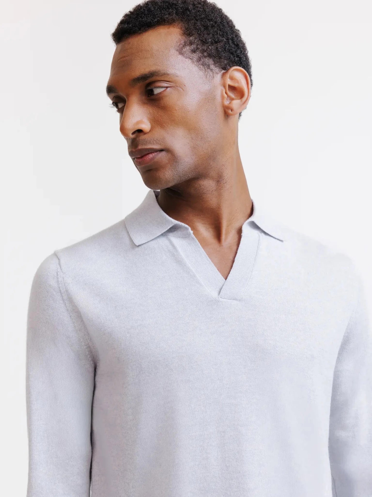 Pull col polo en laine mérinos gris chiné - IZAC