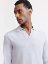 Pull col polo en laine mérinos gris chiné