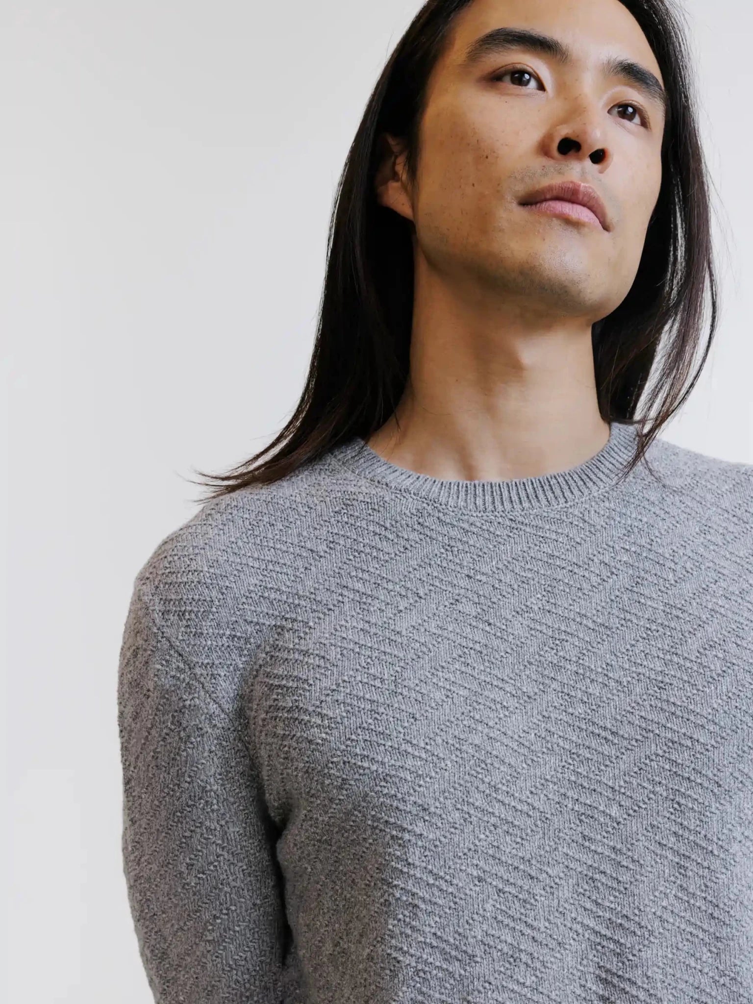 Pull jacquard col rond gris - IZAC