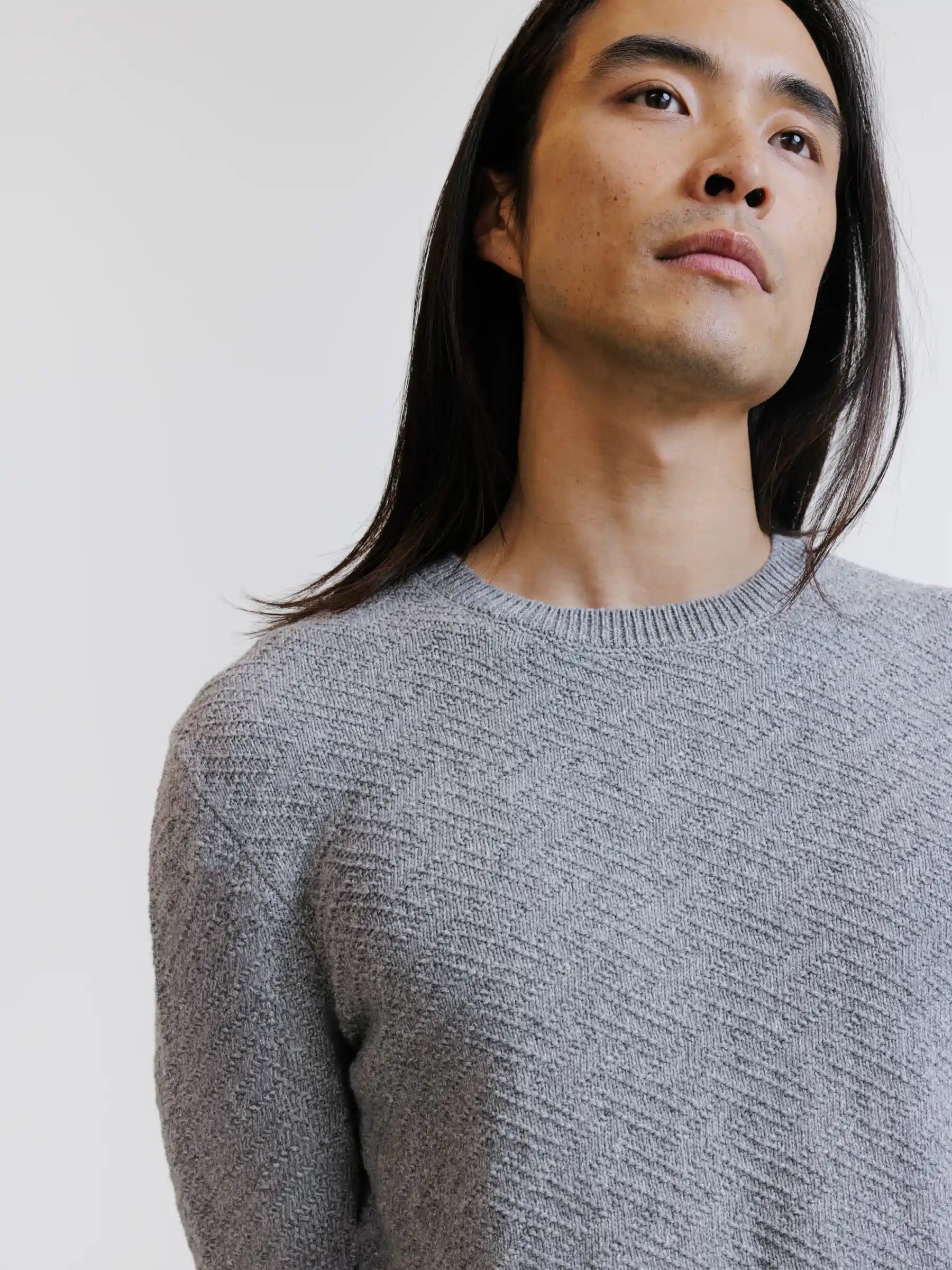 Pull jacquard col rond gris