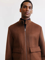 Blouson col motard en laine mélangée marron