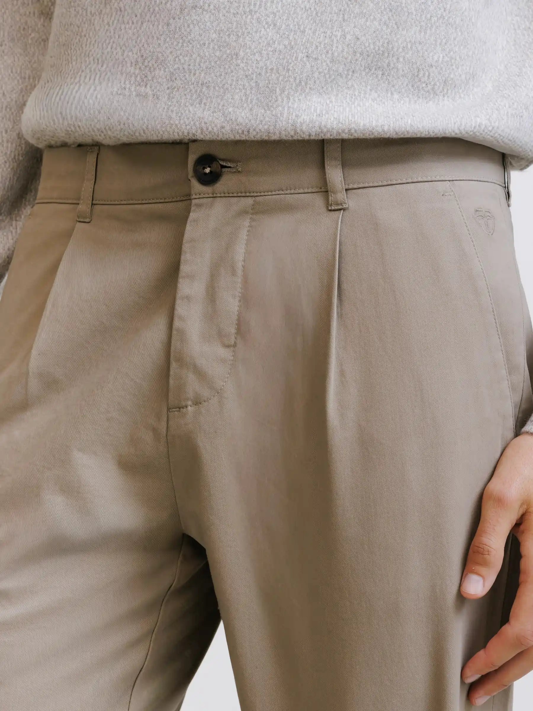 Pleated taupe chino trousers