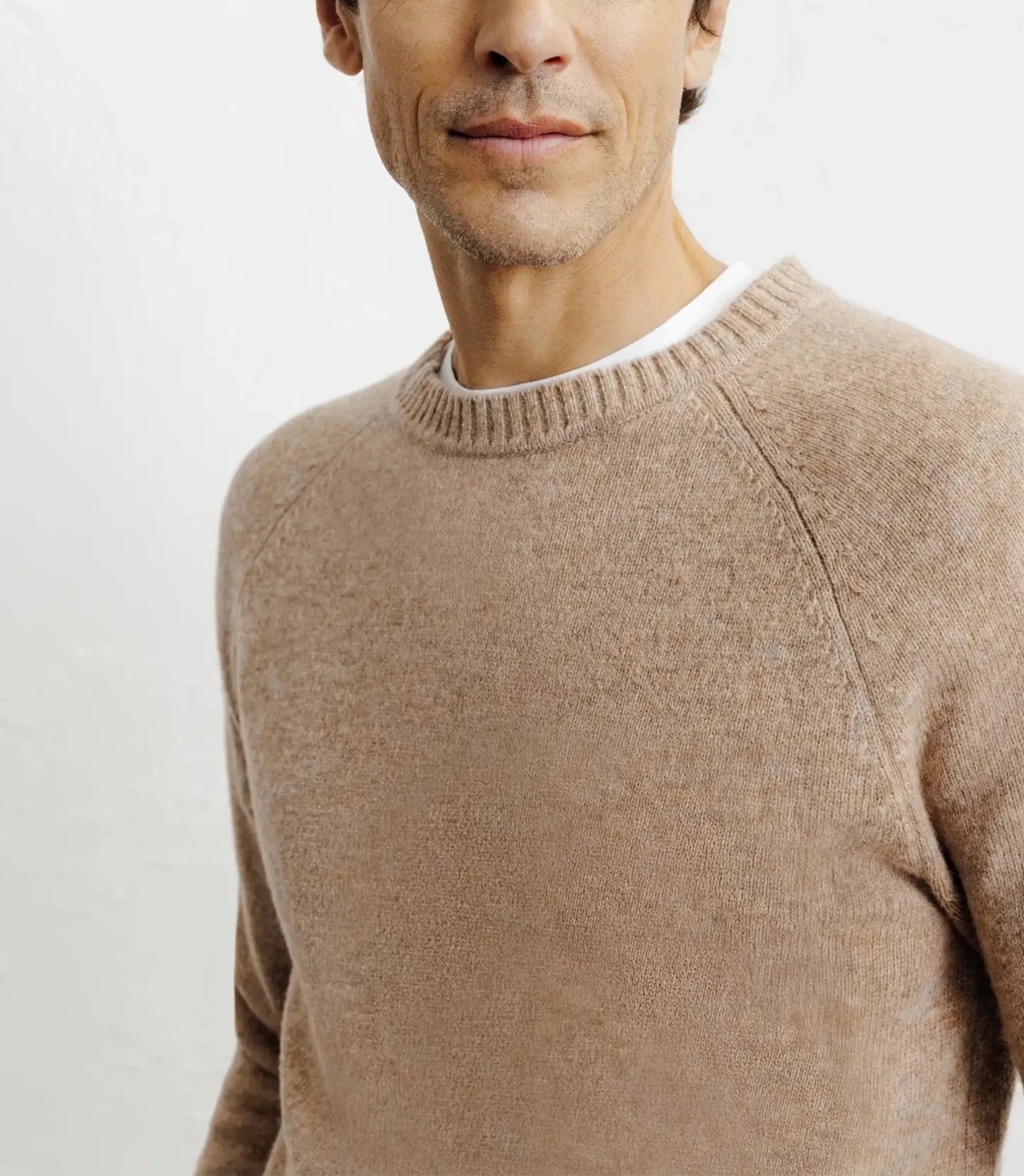 Beige round-neck wool sweater