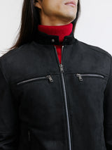Blouson motard en suède noir