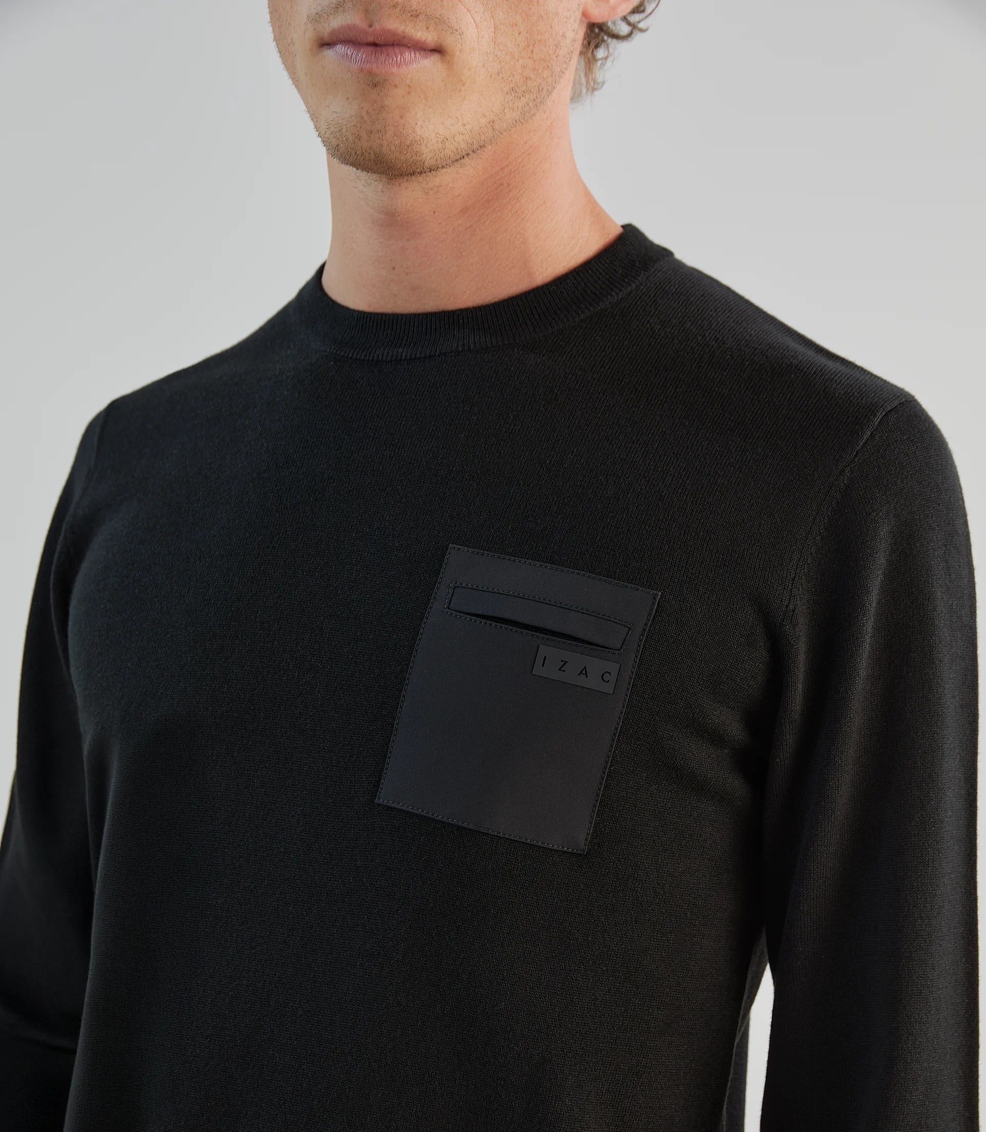 Pull avec poche bi - matière noir - IZAC