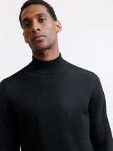 Black merino mock-neck sweater