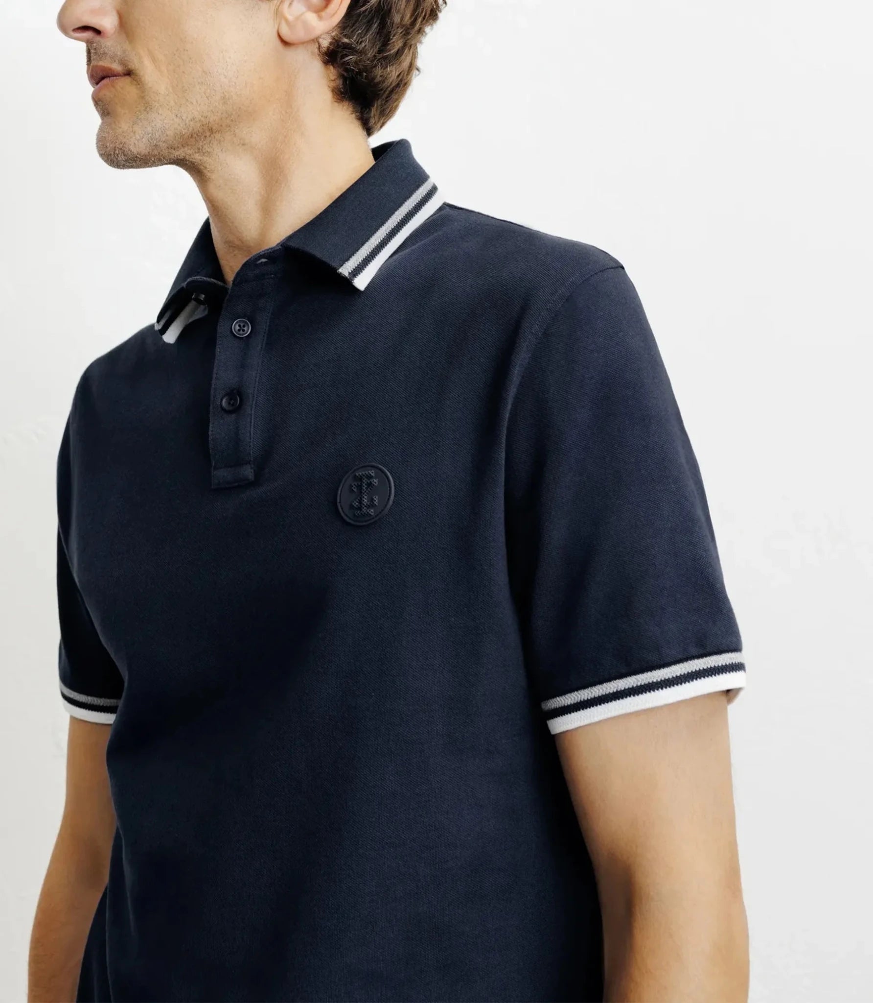 Navy button-down polo shirt