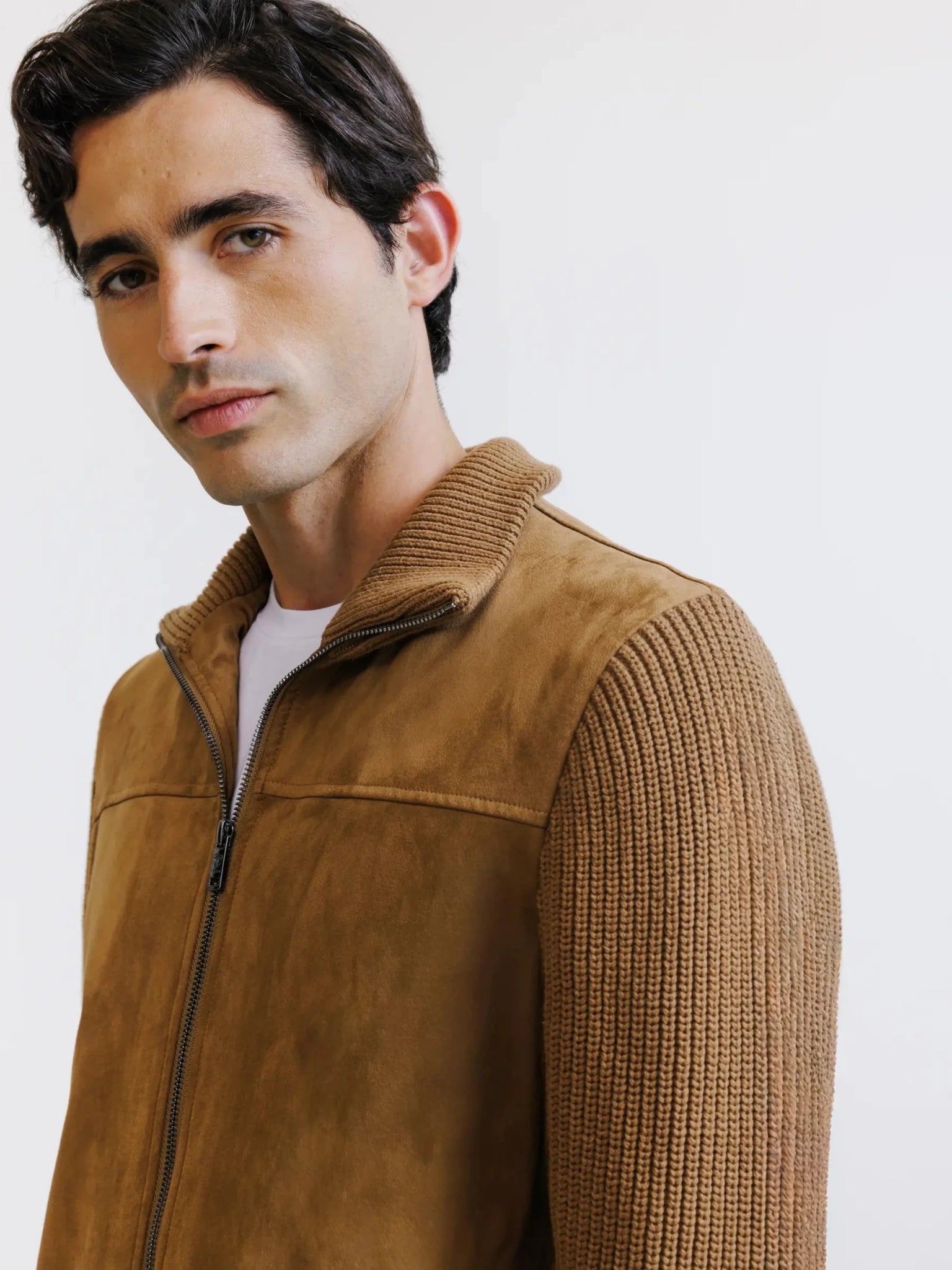 Gilet zippé bi-matière camel - IZAC