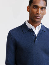 Pull en laine à col polo boutonné marine