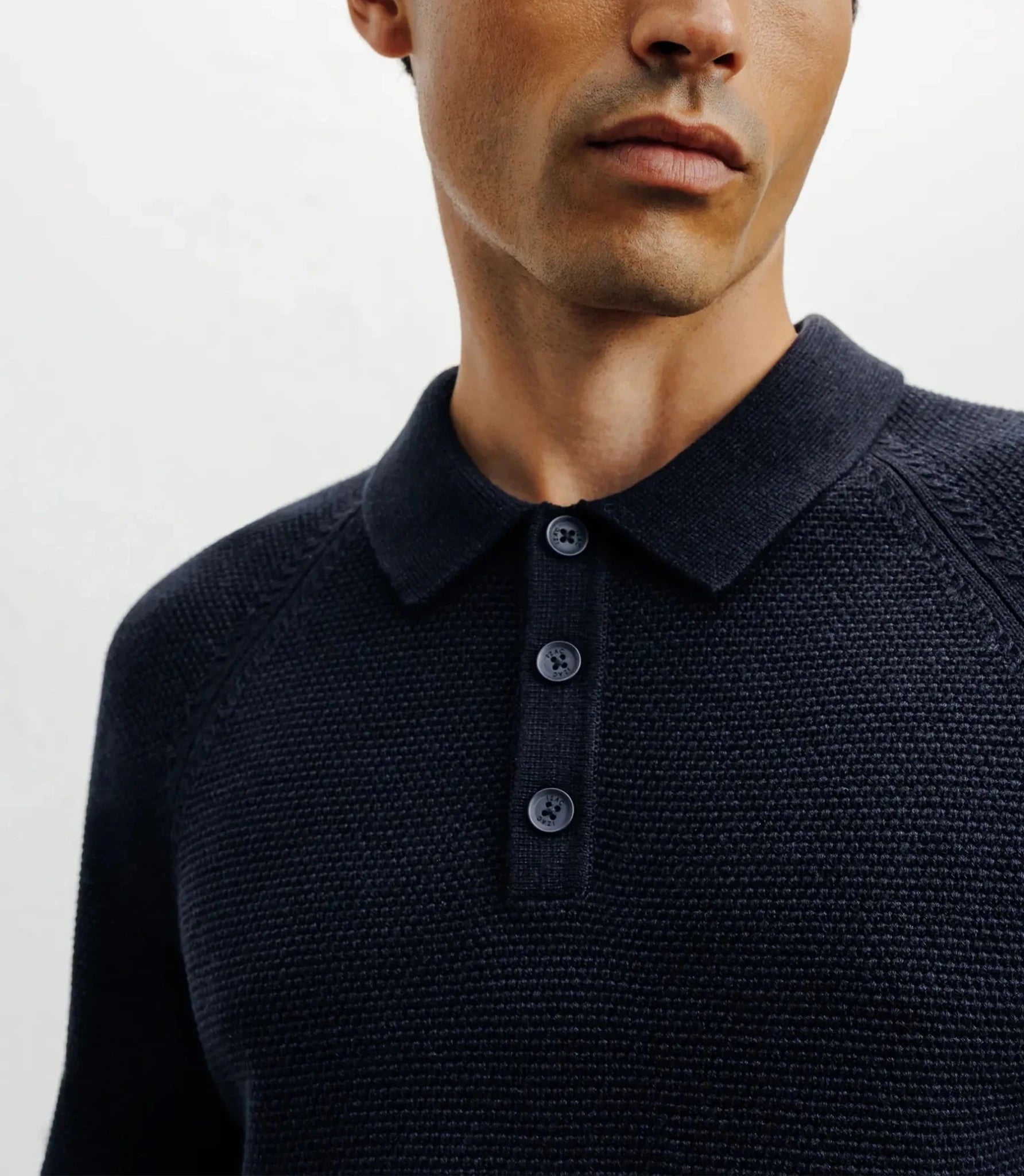 Pull col polo boutonné jeux de points marine - IZAC