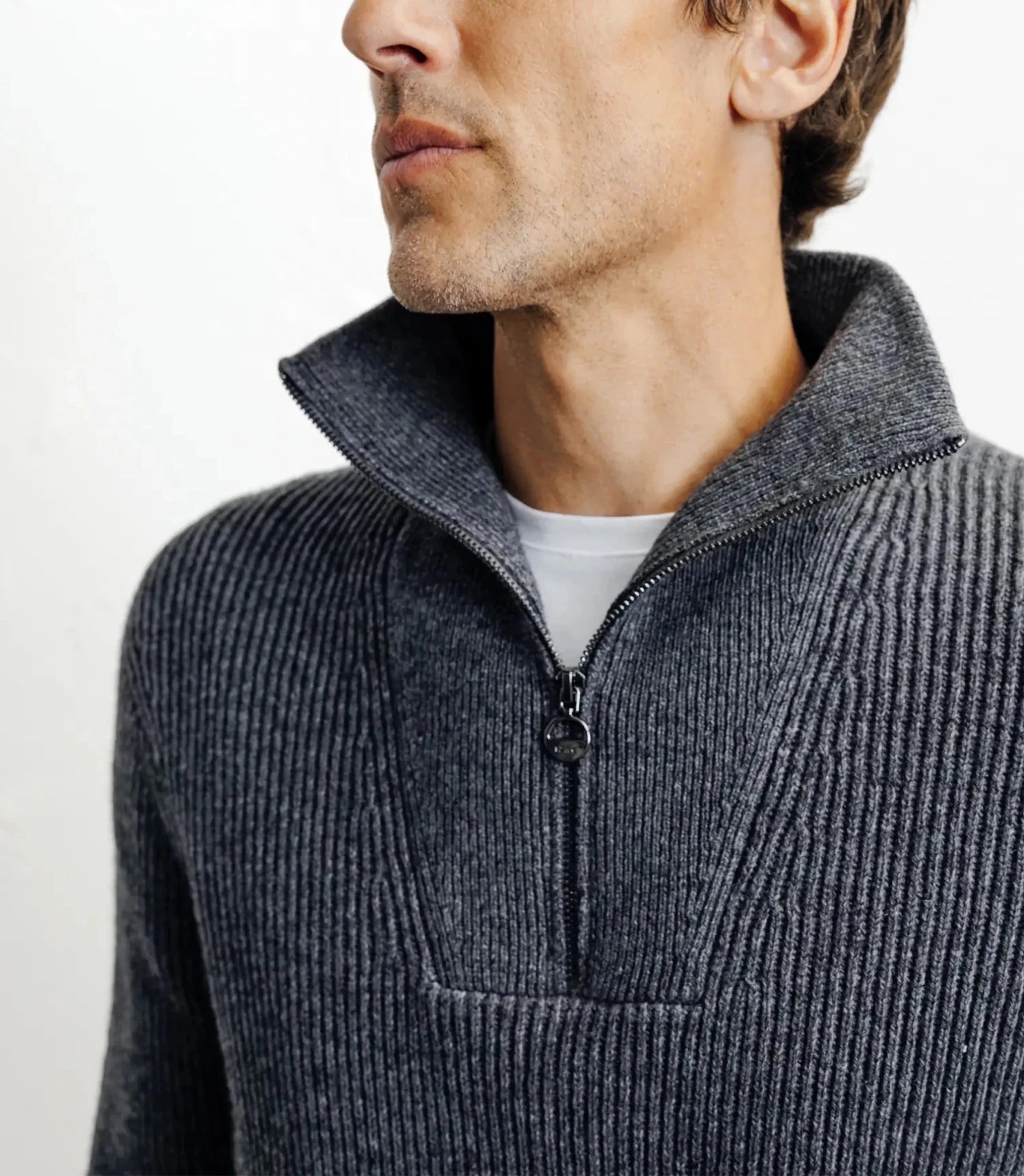 Pull en laine col camionneur anthracite - IZAC