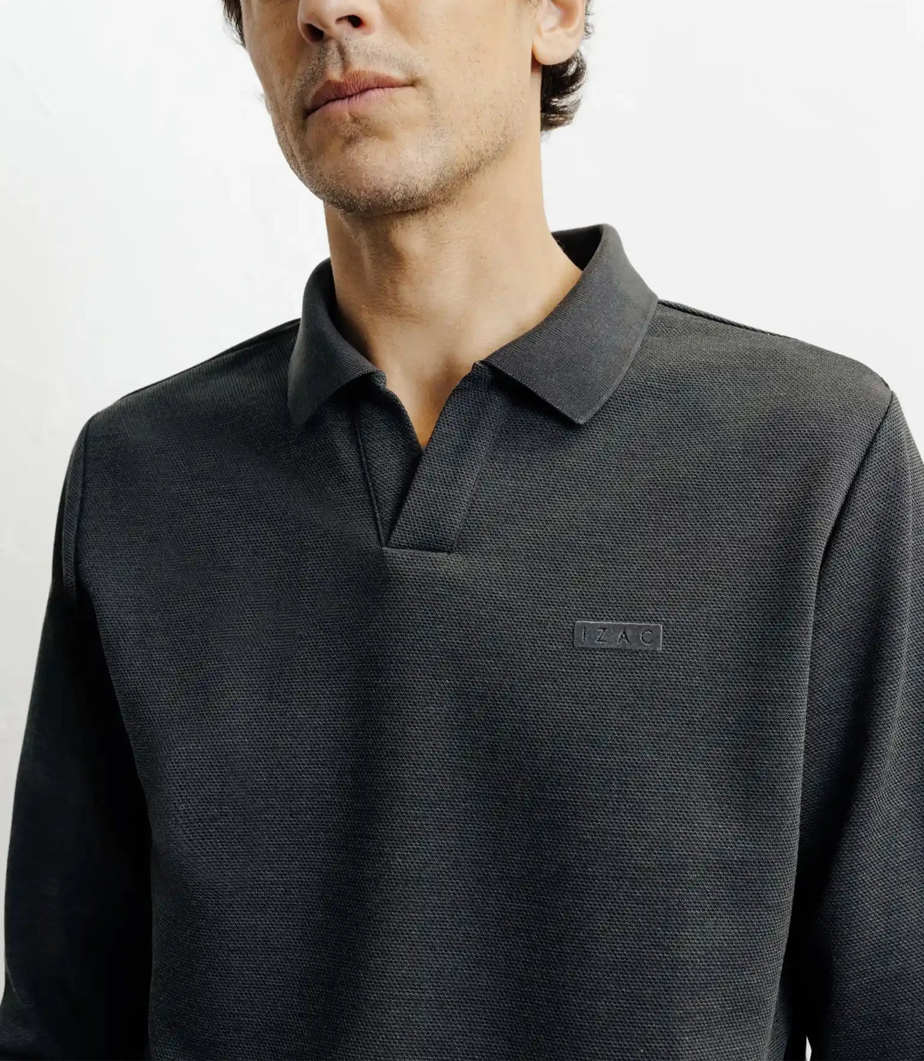 Long-sleeved open-neck polo shirt khaki