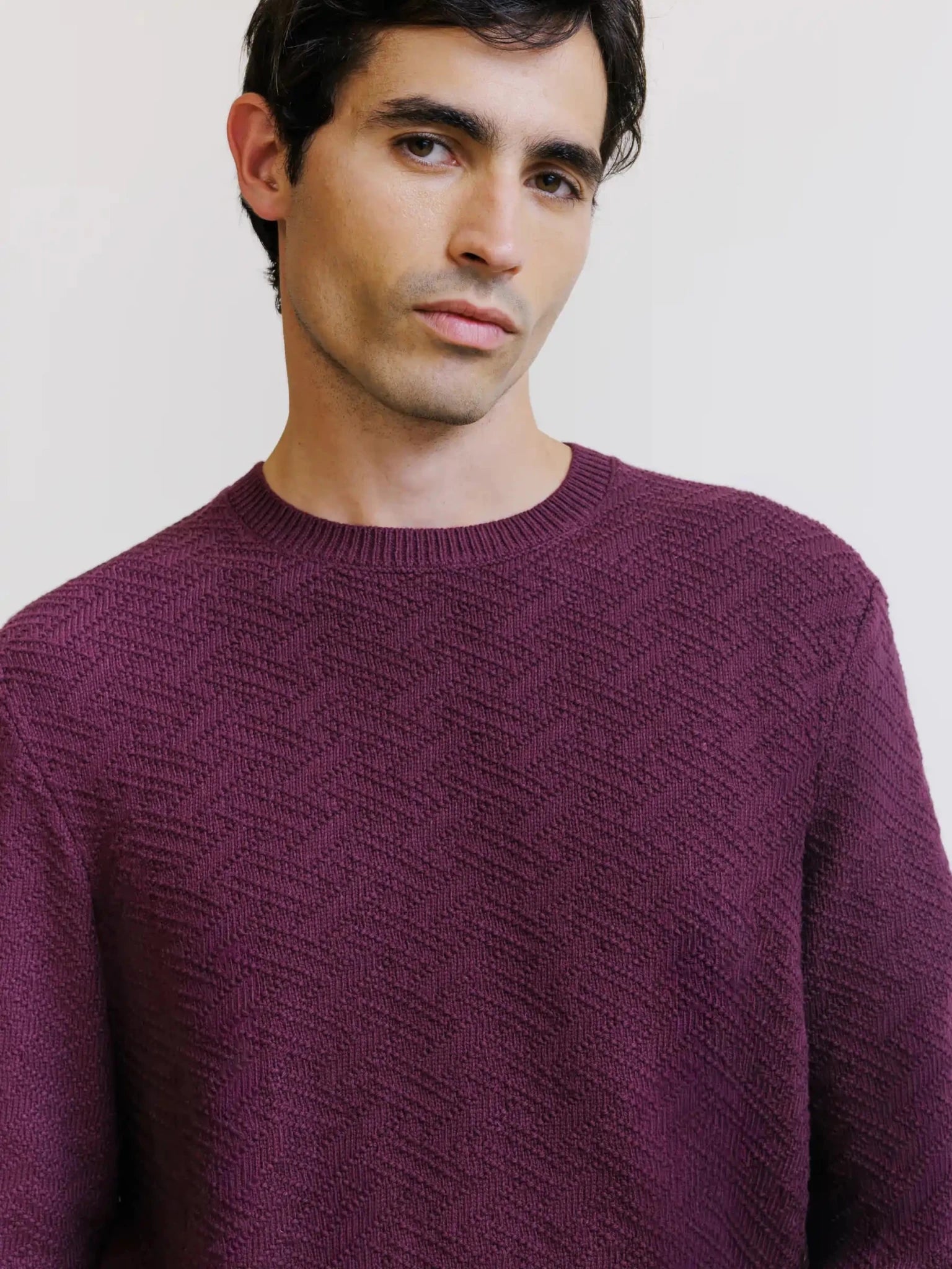 Pull jacquard col rond bordeaux - IZAC