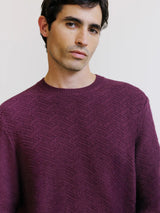 Pull jacquard col rond bordeaux