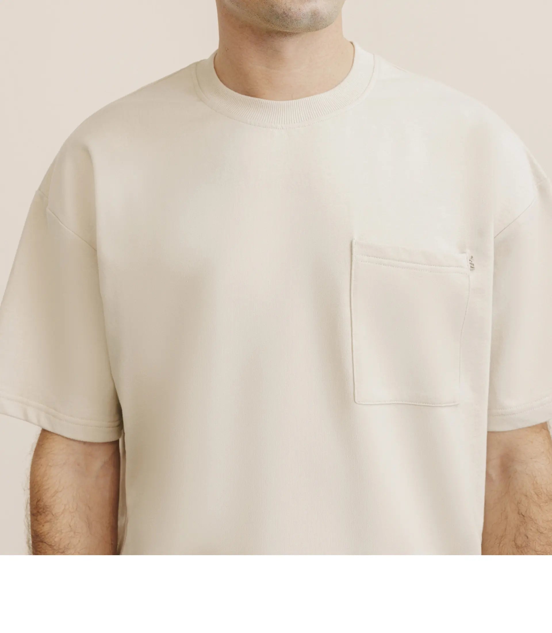 T-shirt uni oversize col rond beige - IZAC