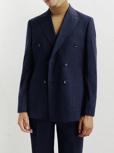 Navy striped double-breasted suit
