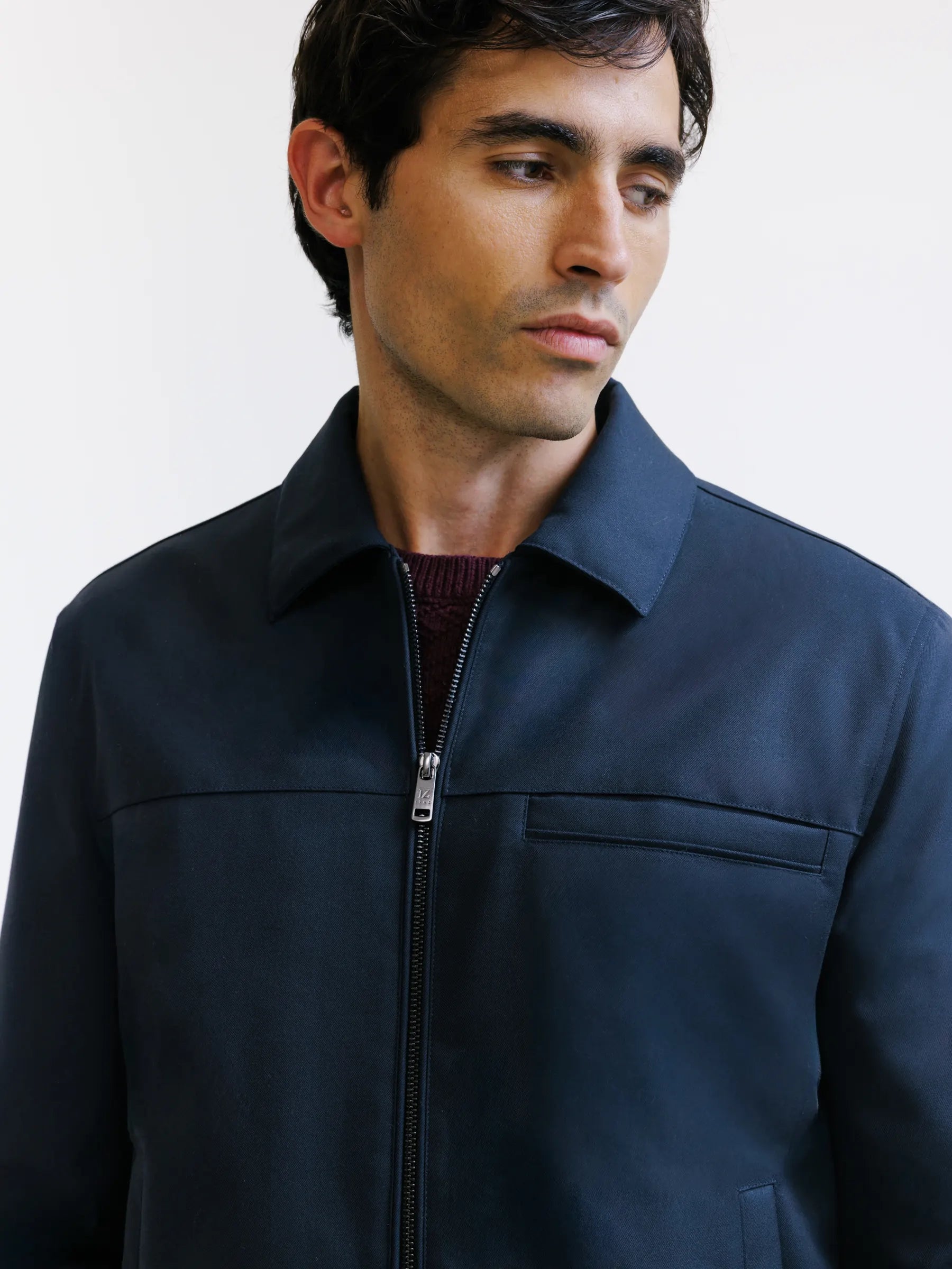 Navy shirt collar jacket