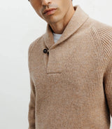 Beige shawl-collared wool sweater