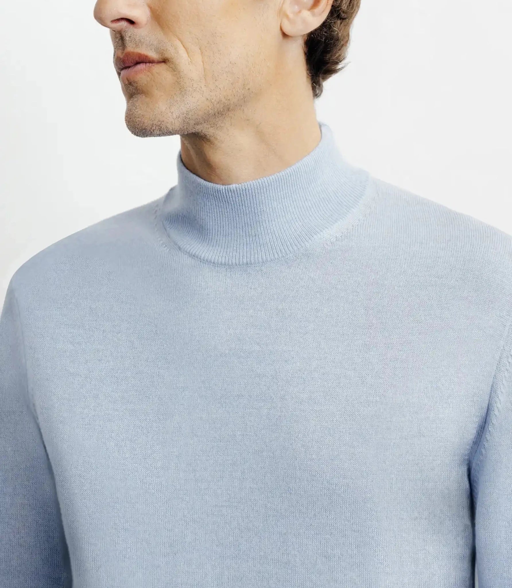 Pull col cheminée mérinos bleu ciel