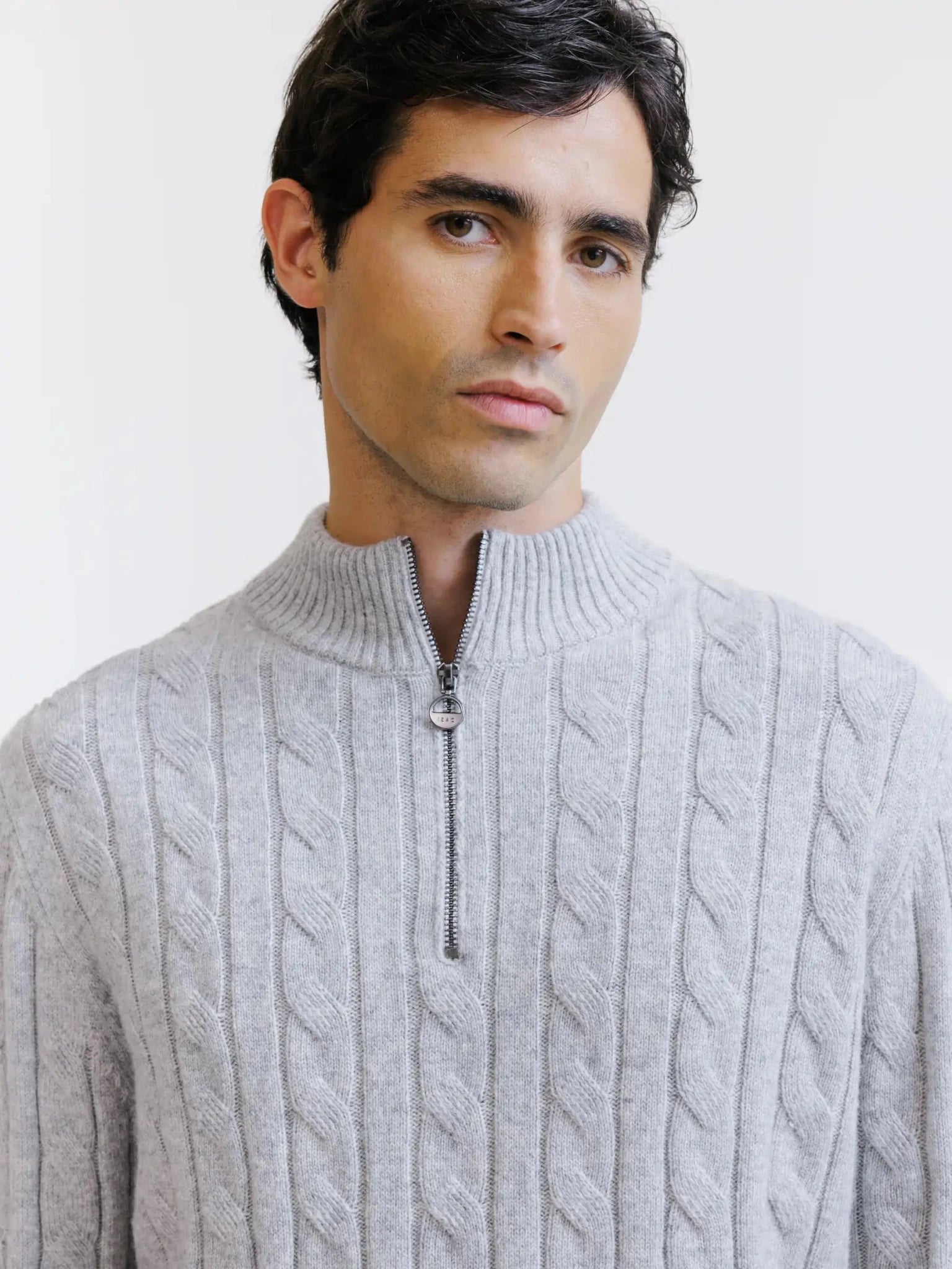 Pull col montant demi-zip gris chiné - IZAC