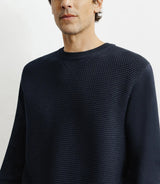 Pull col rond jeux de points marine