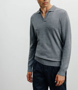 Pull col polo en laine mérinos gris chiné