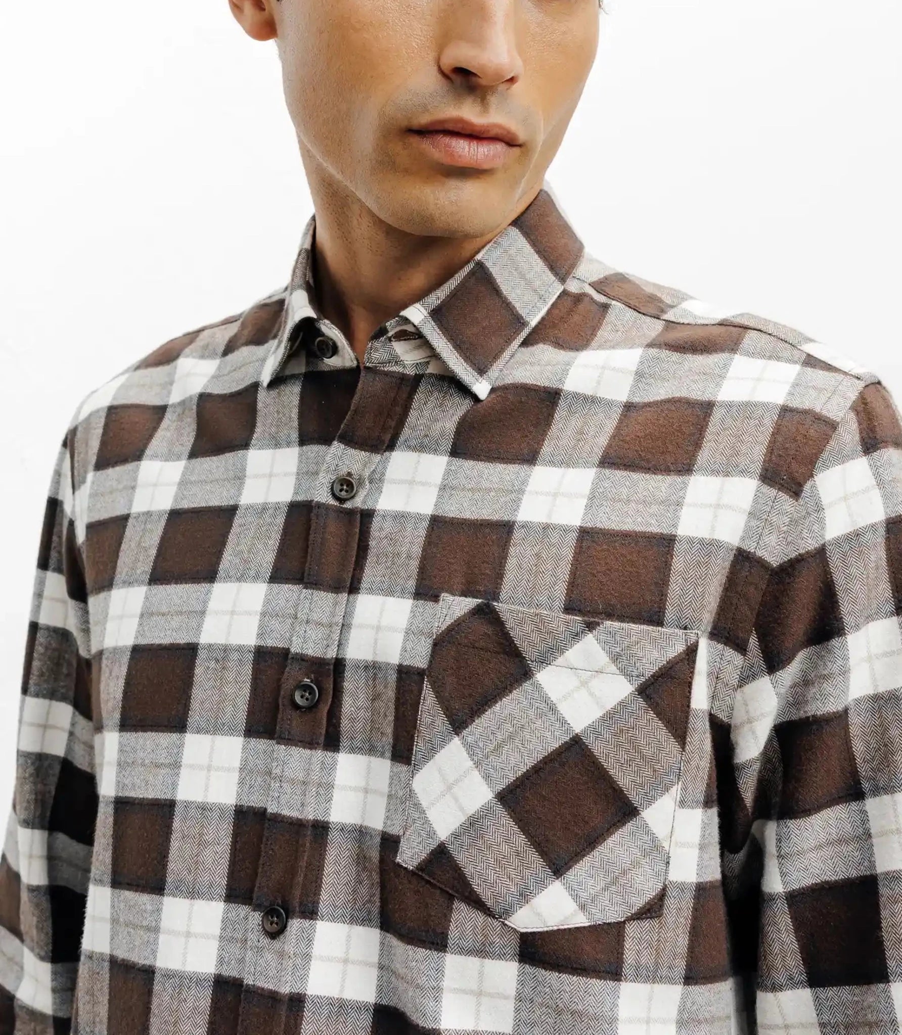 Chemise casual à petits carreaux marron - IZAC